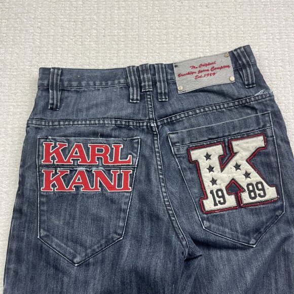Vintage Karl Kani Jeans Patchwork Denim Baggy Hip Hop USA Men’s Read* - Picture 5 of 16